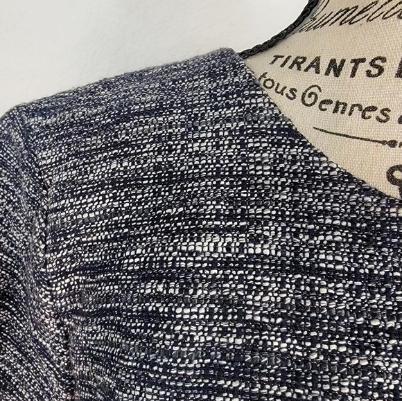 J Crew Tweed Top XL Blue White Short Fray Sleeves AD373 - Picture 3 of 9